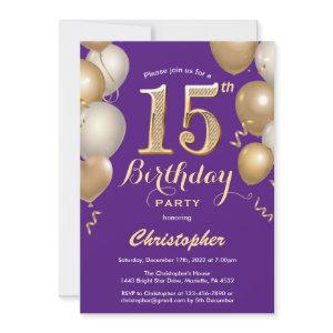 15th Birthday Purple and Gold Balloons Confetti