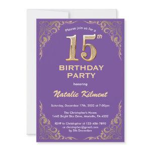 15th Birthday Purple and Gold Glitter Frame