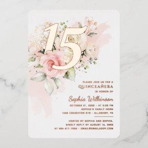 15th Birthday Quinceanera Floral Gold Foil