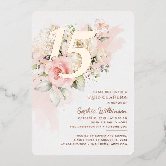 15th Birthday Quinceanera Floral Gold Foil