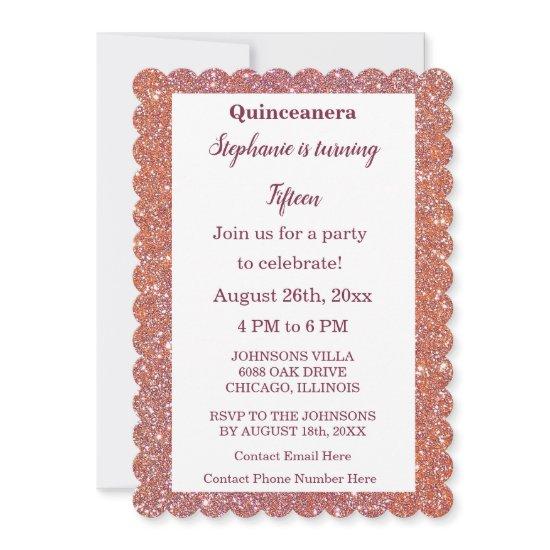 15th Birthday Quinceanera Orange Pink Rose Glitter