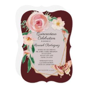 15TH Birthday Quinceañera Pink Floral w Butterfly
