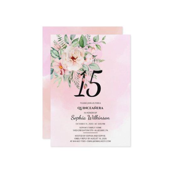 15th Birthday Quinceanera Rustic Floral Watercolor