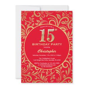 15th Birthday Red and Gold Floral Pattern