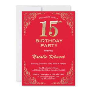 15th Birthday Red and Gold Glitter Frame