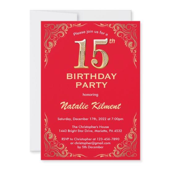 15th Birthday Red and Gold Glitter Frame