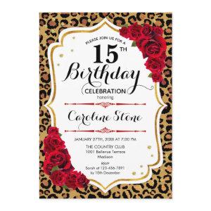 15th Birthday - Red Gold Leopard Print