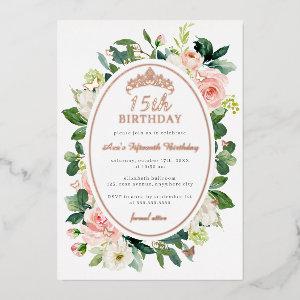 15th Birthday Rose Gold Pink Butterfly Floral  Foil
