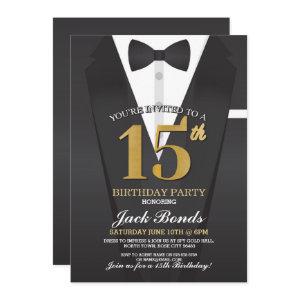 15th Birthday Spy Suit Black tie Gold Tuxedo Ball