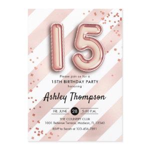 15th Birthday - Stripes Rose Gold Balloons