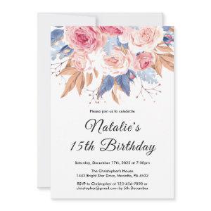 15th Birthday Watercolor Botanical Floral Flowers