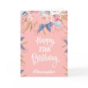15th Birthday Watercolor Botanical Pink Floral Card
