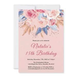 15th Birthday Watercolor Botanical Pink Floral