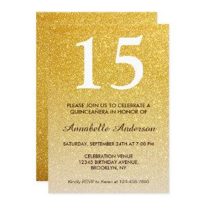15th Birthday Yellow Gold Glitter Quinceañera