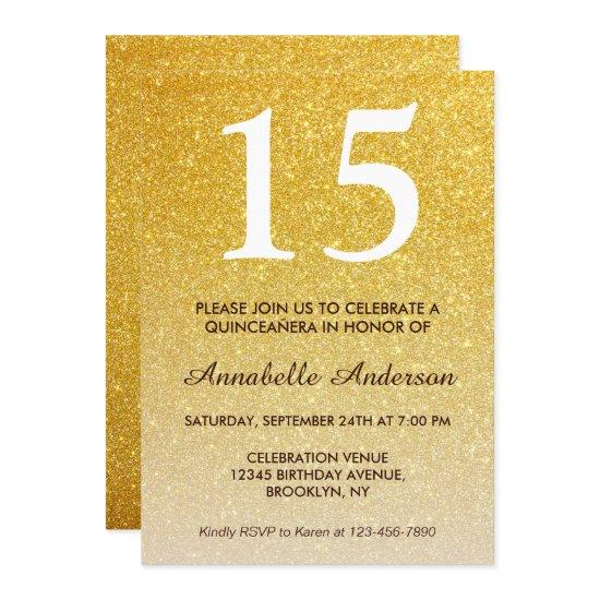 15th Birthday Yellow Gold Glitter Quinceañera