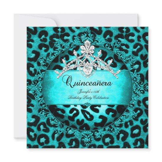 15th Quinceanera Leopard teal blue Tiara