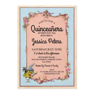 15th Quinceanera Party Wonderland Rabbit Invite
