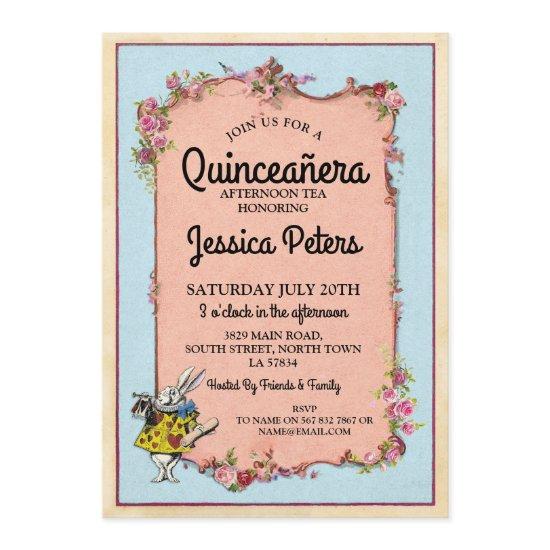 15th Quinceanera Party Wonderland Rabbit Invite