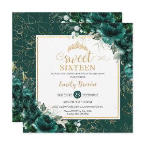 16th Birthday Sweet 16 Emerald Green Floral Gold