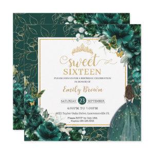 16th Birthday Sweet 16 Emerald Green Floral Invita