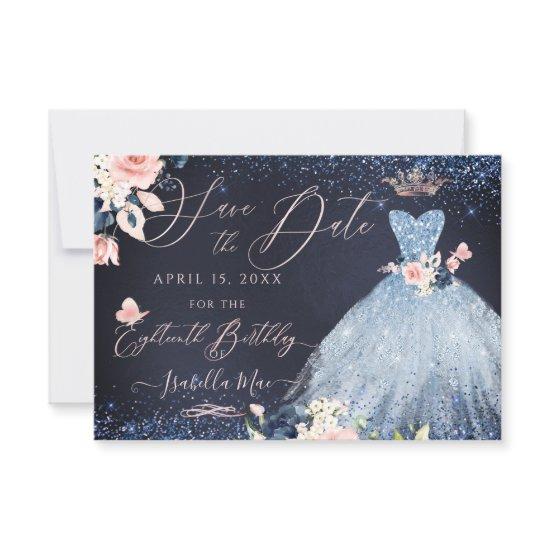 18th Birthday Save the Date  Dusty Blue Gown