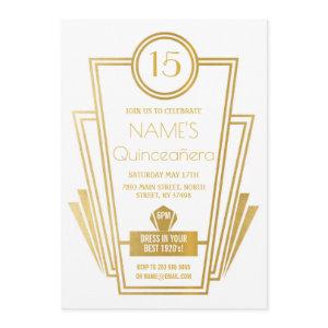 1920s Quinceanera Art Deco Gatsby Gold Invite 15th