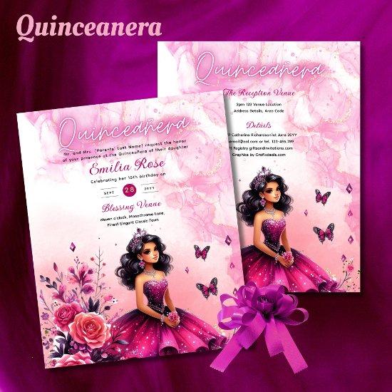 25 BUDGET Magenta Quinceanera Dress Floral Paper