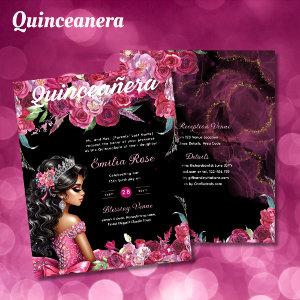 25 Magenta Pink Quinceanera Dress Floral Paper