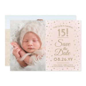 2 Photo Quinceanera Chic Blush Pink Gold Glitter Save The Date
