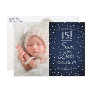 2 Photo Quinceanera Chic Navy Blue Save the Date  Postcard