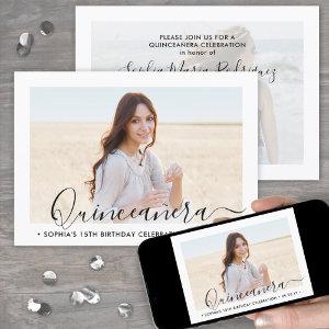 2 Photo Quinceanera Elegant Script 15th Birthday