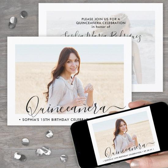 2 Photo Quinceanera Elegant Script 15th Birthday