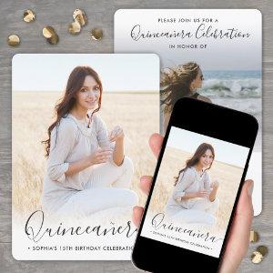 2 Photo Quinceanera Elegant Script 15th Birthday