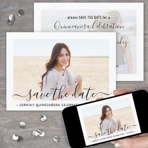 2 Photo Quinceanera Elegant Script 15th Birthday Save The Date