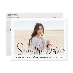 2 Photo Quinceañera Trendy Script Save the Date Announcement Postcard