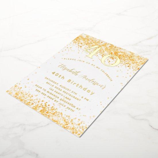 40th birthday white gold glitter luxury foil