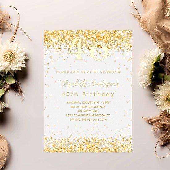40th birthday white gold glitter luxury foil