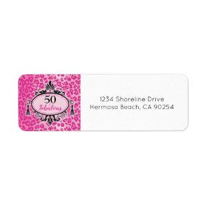 50 & Fabulous Hot Pink Leopard Happy 50th Birthday Label