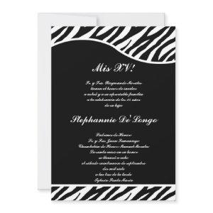 5x7 Black and White Zebra Quinceanera Party Invite