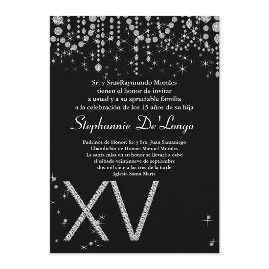 5x7 Black Diamond Quinceanera Birthday