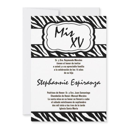 5x7 Black Zebra Print Quinceanera 15