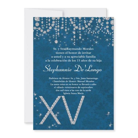5x7 Blue Diamond Quinceanera Birthday