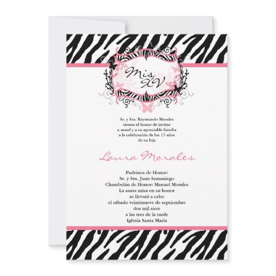 5x7 Butterfly Zebra Print Quinceanera