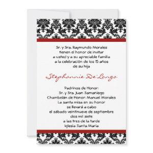 5x7 Crimson Red Damask Quinceanera