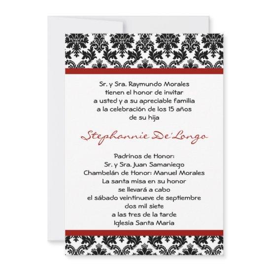 5x7 Crimson Red Damask Quinceanera