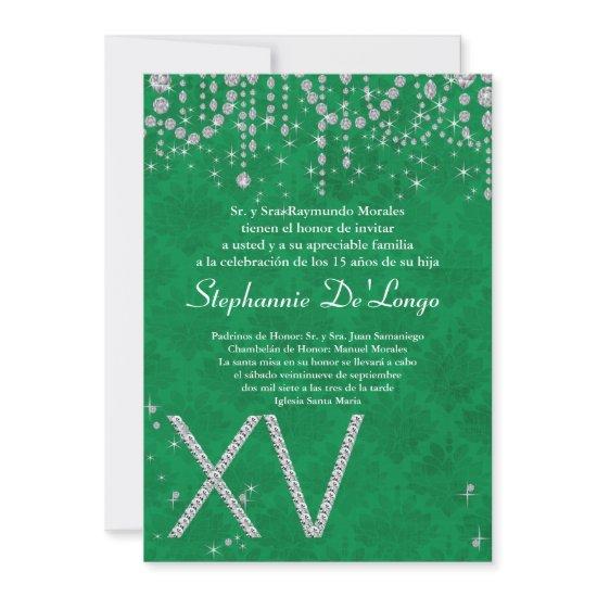 5x7 Green Diamond Quinceanera Birthday