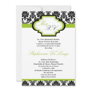 5x7 Lime Green Damask Quinceanera