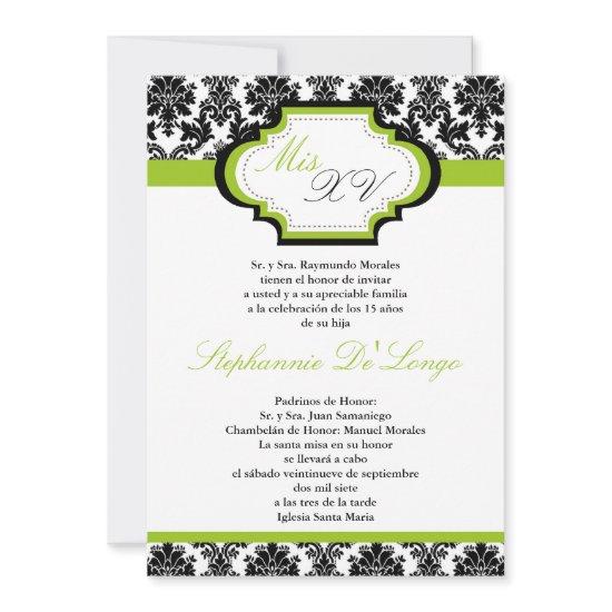 5x7 Lime Green Damask Quinceanera