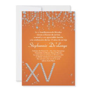 5x7 Orange Diamond Quinceanera Birthday