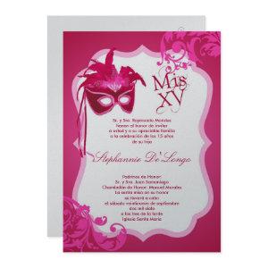 5x7 Pink Masquerade Mask Quinceanera